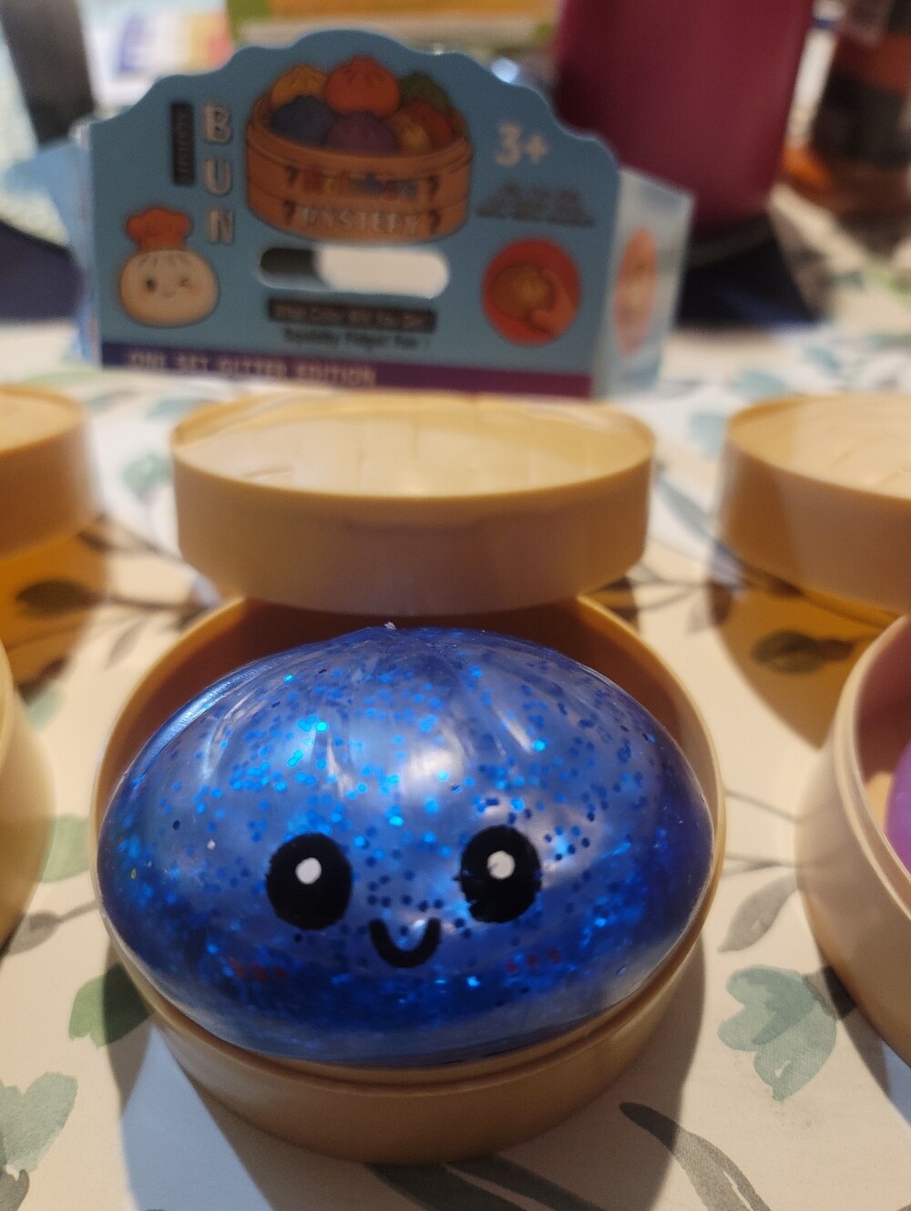 Baozi Blue Sparkle Kids Bath Toy - Cute Smiling Jelly Squishy